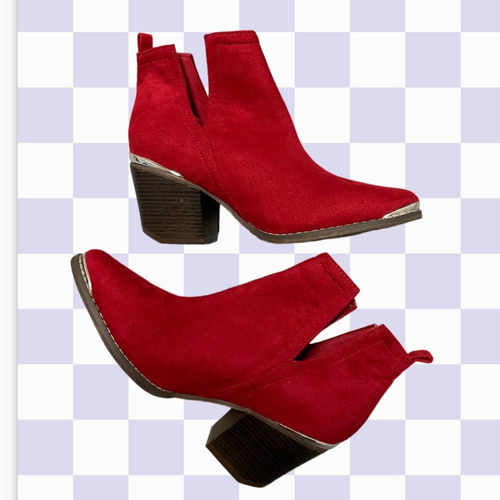 Journee new never worn red booties small heel silver details comfy style